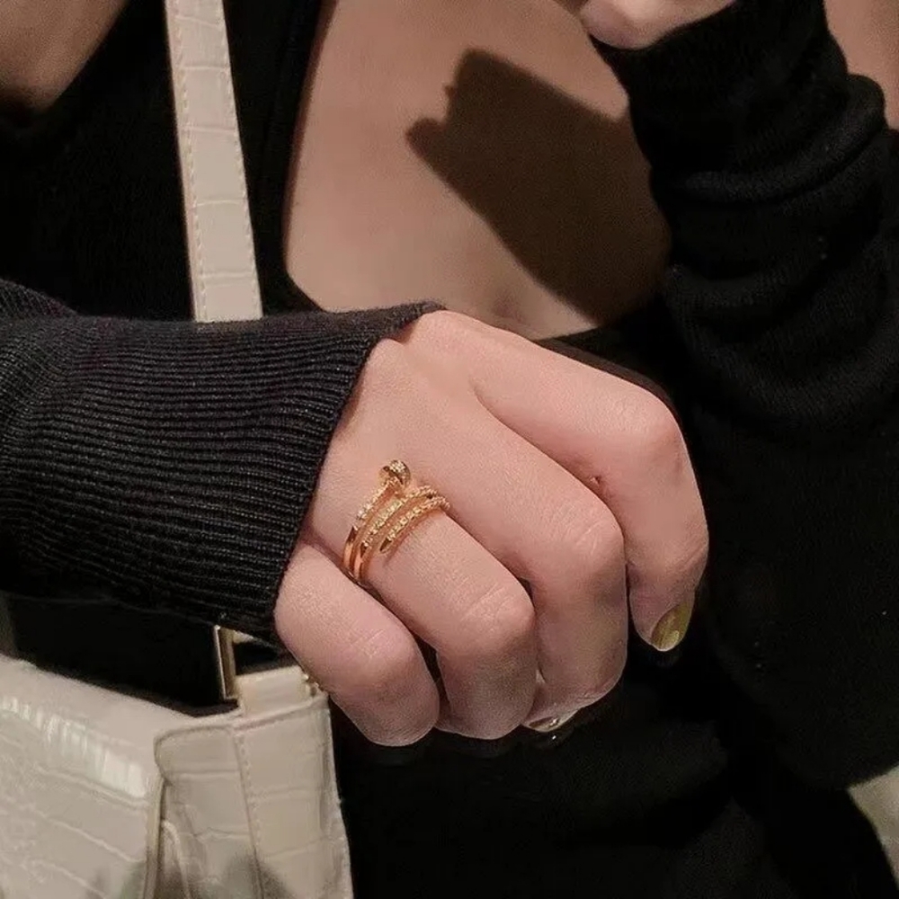 Adjustable Gold/CZ Spiral Ring
